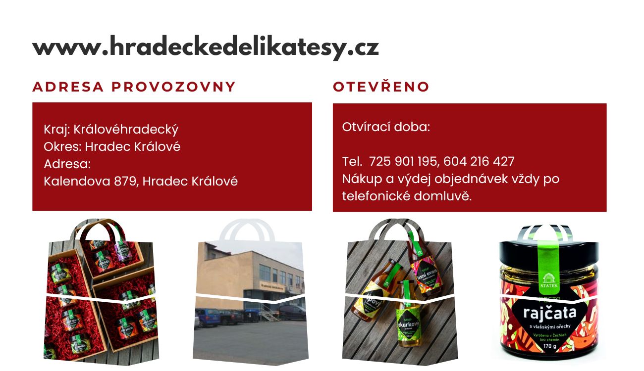 statek-hd.cz - ruční výroba vysoce kvalitních potravin DESCRIPTION  139 charactersPřinášíme na váš stůl tradiční chutě od silného českého česneku po voňavou malinu v gurmánské kvalitě již od roku 2010. Vše vyrobeno ručně.  Delikatesy, marmelády, zavařeniny, pesta, čatní, kečupy, šťávy, sirupy, koření, víno