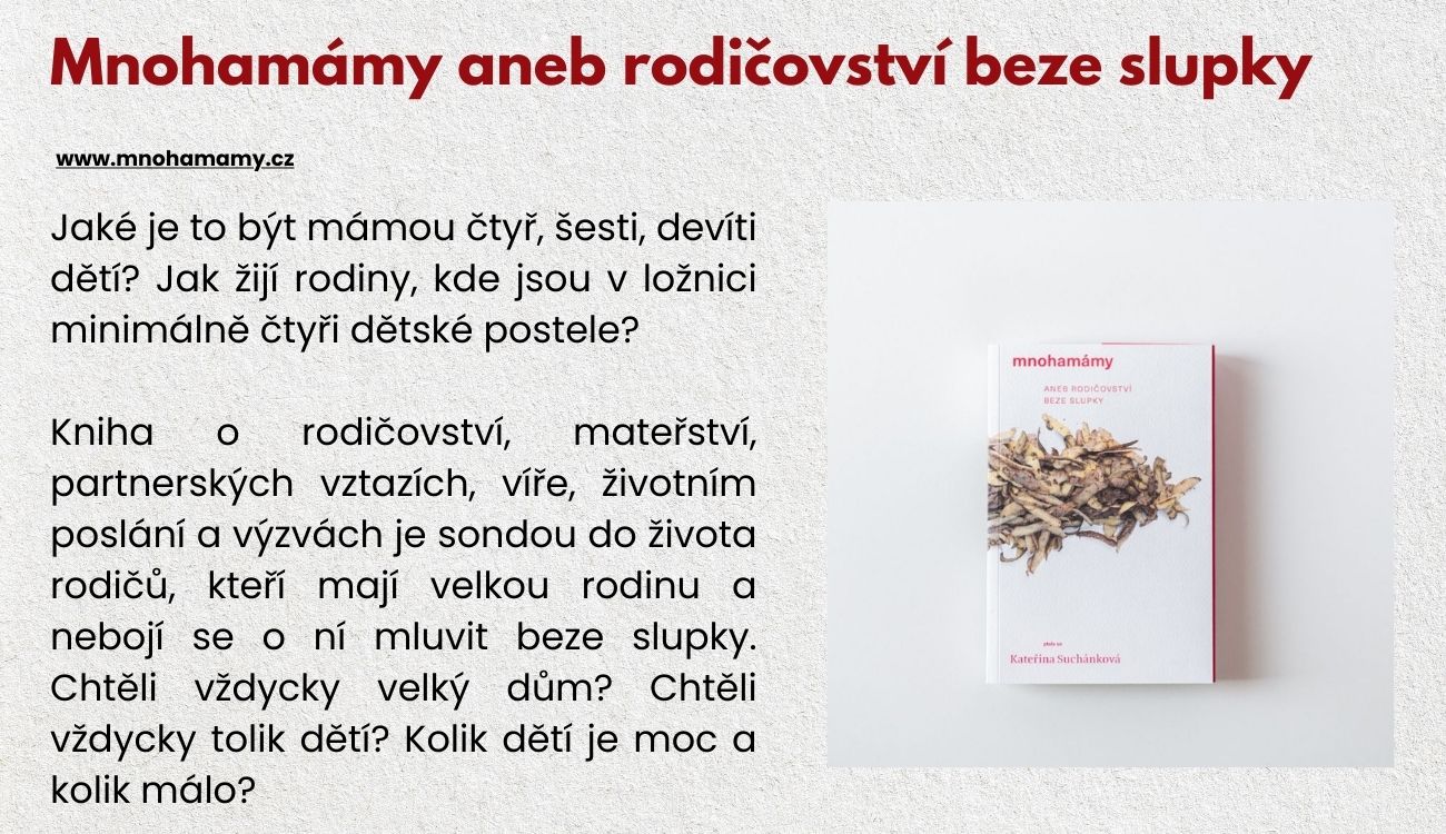 Přejít na mnohamamy.cz - příběhy velkých rodin. Autentické příběhy velkých rodin o rodičovství, mateřství, partnerských vztazích, víře a životních výzvách. Inspirace pro mámy i táty velkých i malých rodin.
