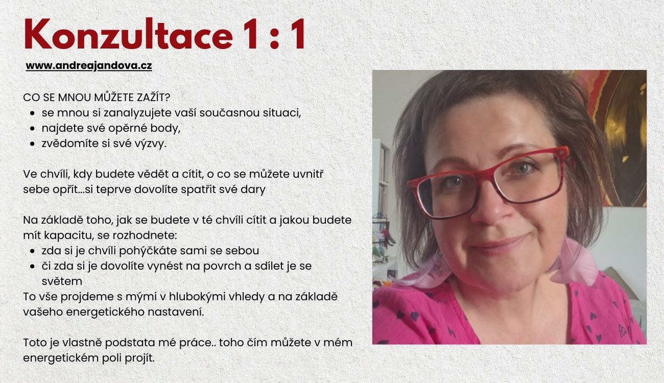 Intuitivní terapeutka Andrea Jandová vás provází hlubokou transformací. Intuitivní terapie, světelné kódy, světelná řeč, přechodové rituály a energetická práce pro duchovní růst a návrat k podstatě.