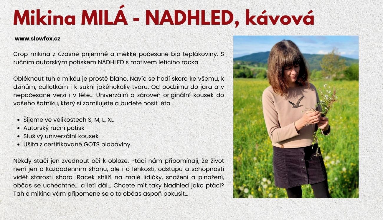 slowfox.cz - Hana Kačírková - slow fashion, pomalá móda, udržitelná móda, ručně šité oblečení, biobavlna, len, bambusové vlákno, česká móda, originální oblečení, dámské oblečení, dětské oblečení, Hana Kačírková, Slow Fox, Pomalá liška, ruční potisk, linoryt, ekologická móda, šité na přání, lokální výroba.