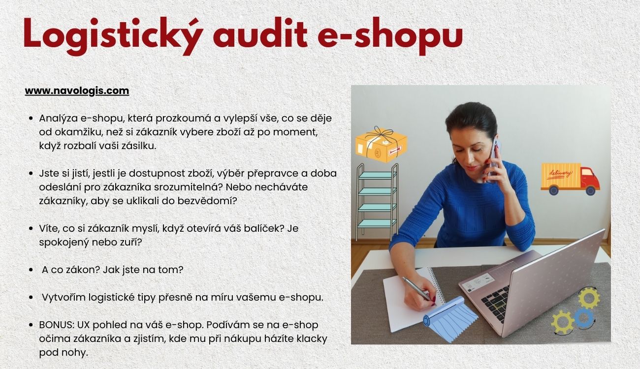 navologis.com - Naďa Vostrčilová - externí logistik pro e-shopy. E-shop, konzultace, logistika, přeprava, balení, skladování, distribuce, provoz e-shopu, péče o zákazníka, dlouhodobá spolupráce.