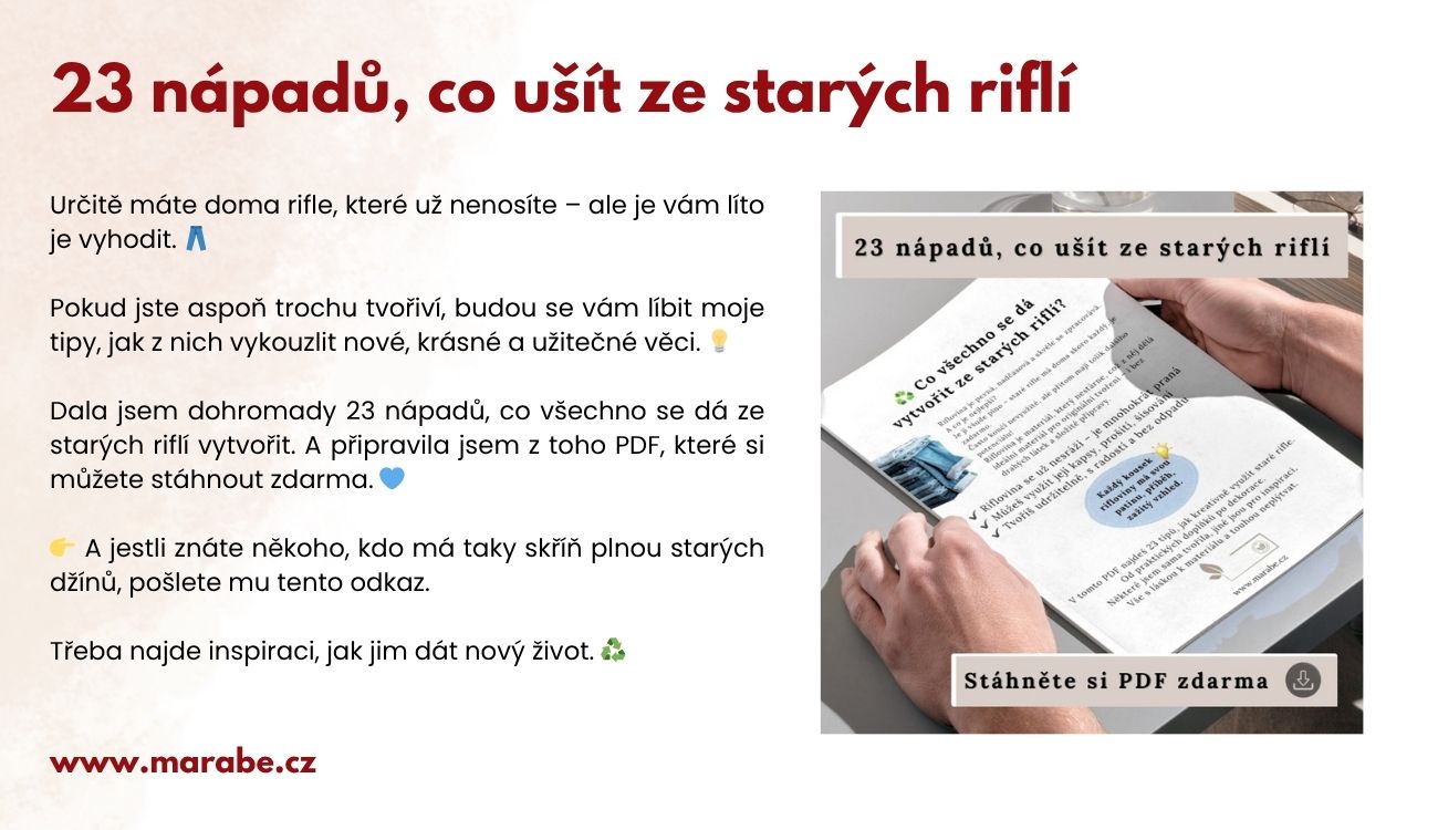 marabe.cz - Ručně vyráběné tašky, Kožené tašky, Recyklované riflové tašky, Handmade módní doplňky, Originální kožené výrobky, Tašky z pravé kůže, Kůže, Zero waste, Ruční šití, Návody na šití